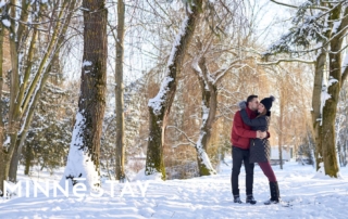 Romantic walk in the Snow in Minnesota
