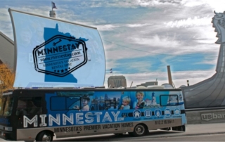 Minnestay RV outside US Bank Stadium.