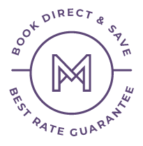Text: Book Direct & Save, Best Rate Guarantee
