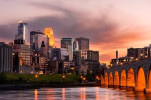 Photo of the Minneapolis Skyline. Click Here for Staycation Ideas for Couples.
